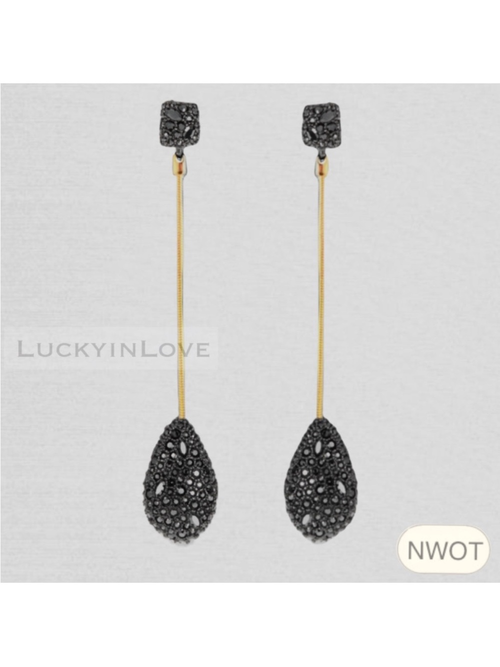 ALEXIS BITTAR • Long Pavé Crystal Encrusted Gold Gunmetal Teardrop Earrings